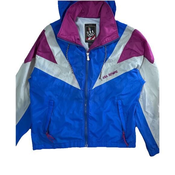 Vintage 90s Olympics USA Windbreaker Full Zip Jacket Retro Sports Size S - Picture 2 of 11